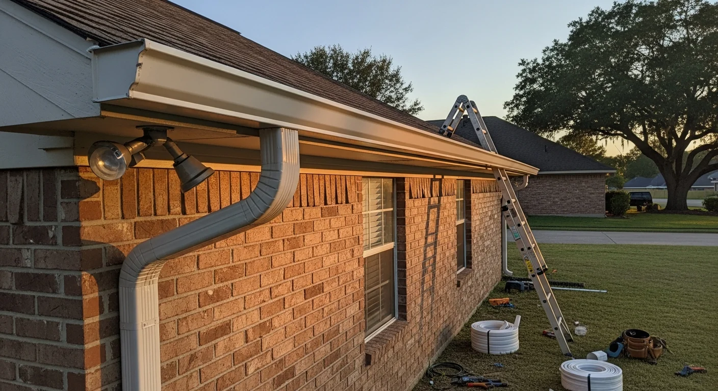 Professional gutter installation on residential home in Shreveport
