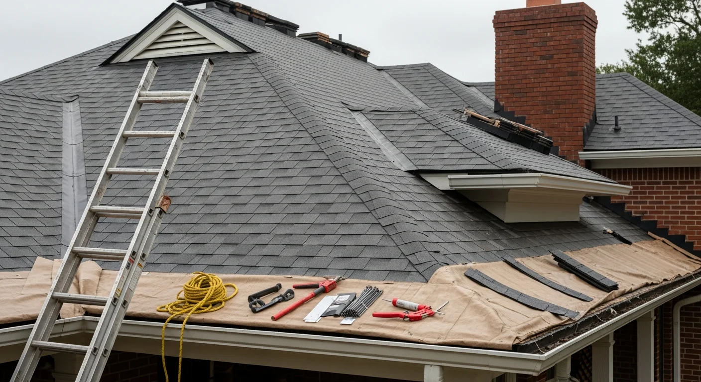 Professional roofer installing residential roofing shingles on a home in Shreveport